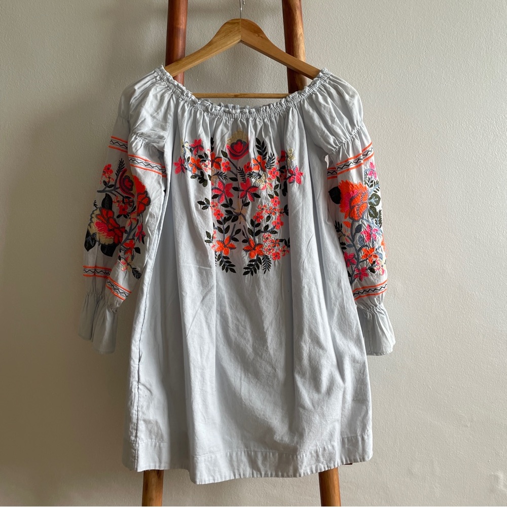 Free People Fleur Du Jour Embroidered Off Shoulder Dress Boho Bohemian Floral XS